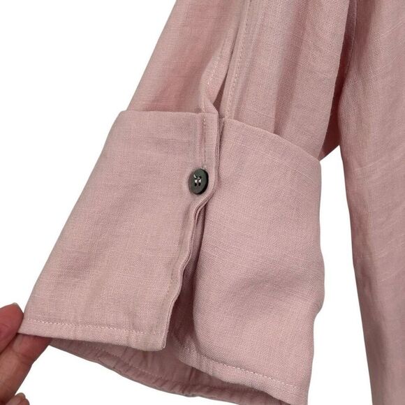 Umgee Side Split 3/4 Sleeves Round Neck Raw Edge Hem Top Pink Size Small NWT - Picture 6 of 9